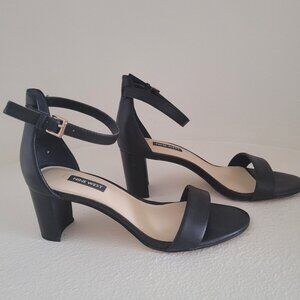 NINE WEST "PRUCE" BLOCK HEEL, BLACK LEATHER, ANKLE STRAP SANDAL, 8M